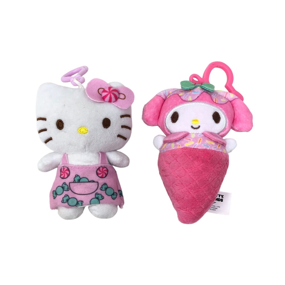 Sanrio Hello Kitty My Melody 4in Plush Keychain Set Pink Candy Strawberry